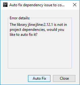 IntelliJ IDEA: finestra di dialogo per correzione automatica Spark 2