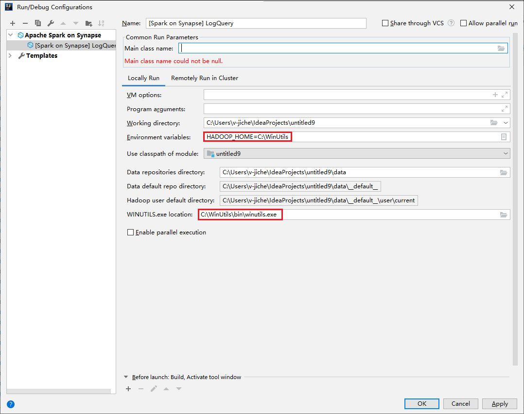 Impostazione della configurazione nella console locale