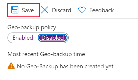 Screenshot del portale di Azure che mostra il pulsante Salva impostazioni di backup geografico.