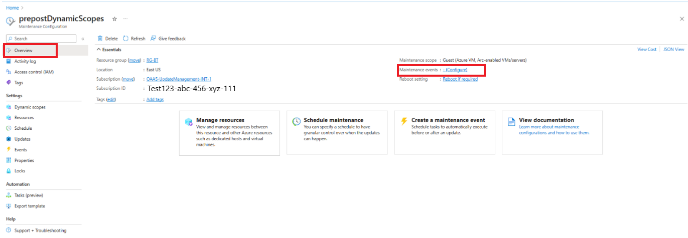 Screenshot che mostra come visualizzare e configurare un evento pre e post.