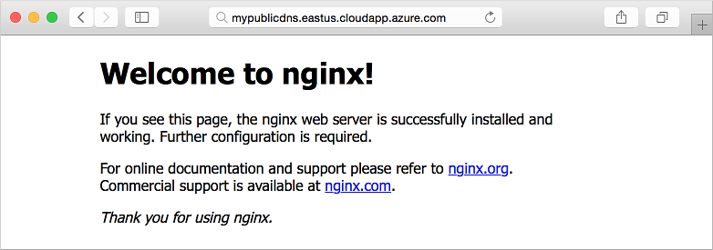 Sito NGINX predefinito nella macchina virtuale