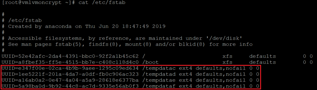 Informazioni di configurazione tramite fstab