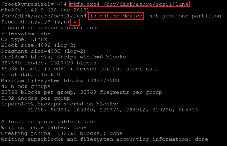 Screenshot che mostra codice aggiuntivo che crea un file system e corrisponde al disco ai dispositivi collegati con i risultati evidenziati.