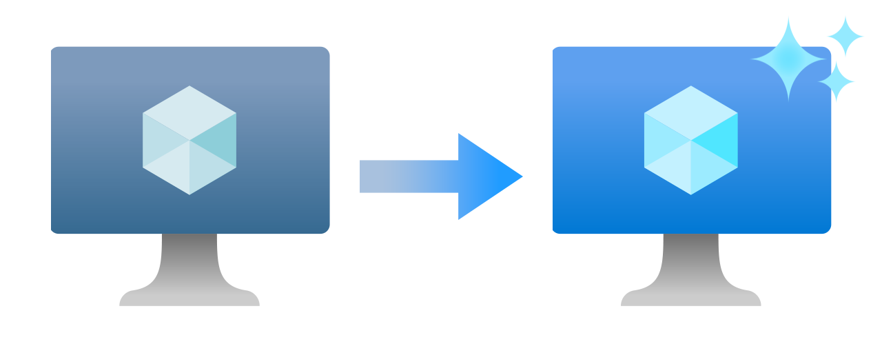 Diagramma che mostra un'icona di macchina virtuale di Azure in grigio con una freccia che punta a una nuova icona di macchina virtuale di Azure scintillante.