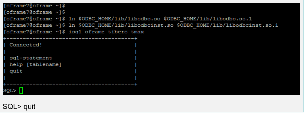 Output ODBC che mostra la connessione a SQL