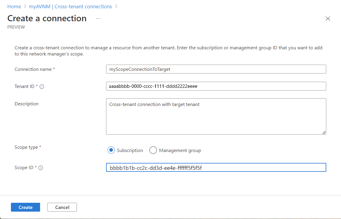 Screenshot delle impostazioni immesse per creare una connessione.