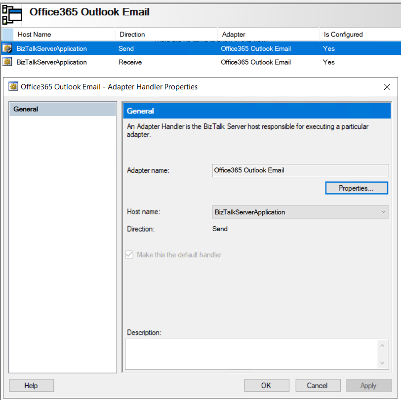 Office 365 configurazione del gestore di trasmissione di Outlook Email in BizTalk Server