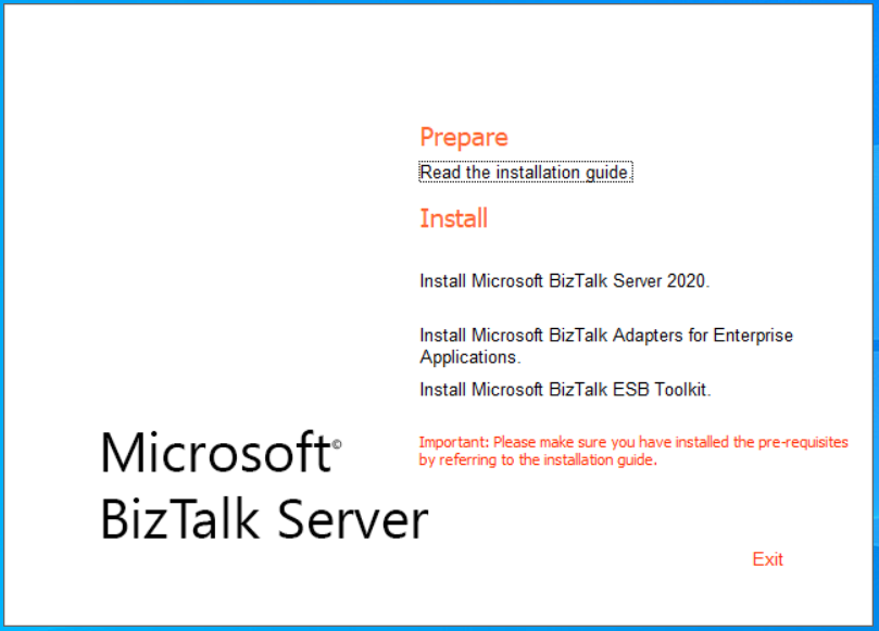 Installare la finestra o la schermata di Microsoft BizTalk Server