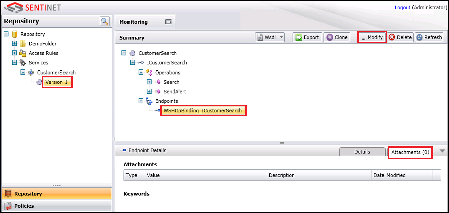 Modificare l'endpoint di servizio