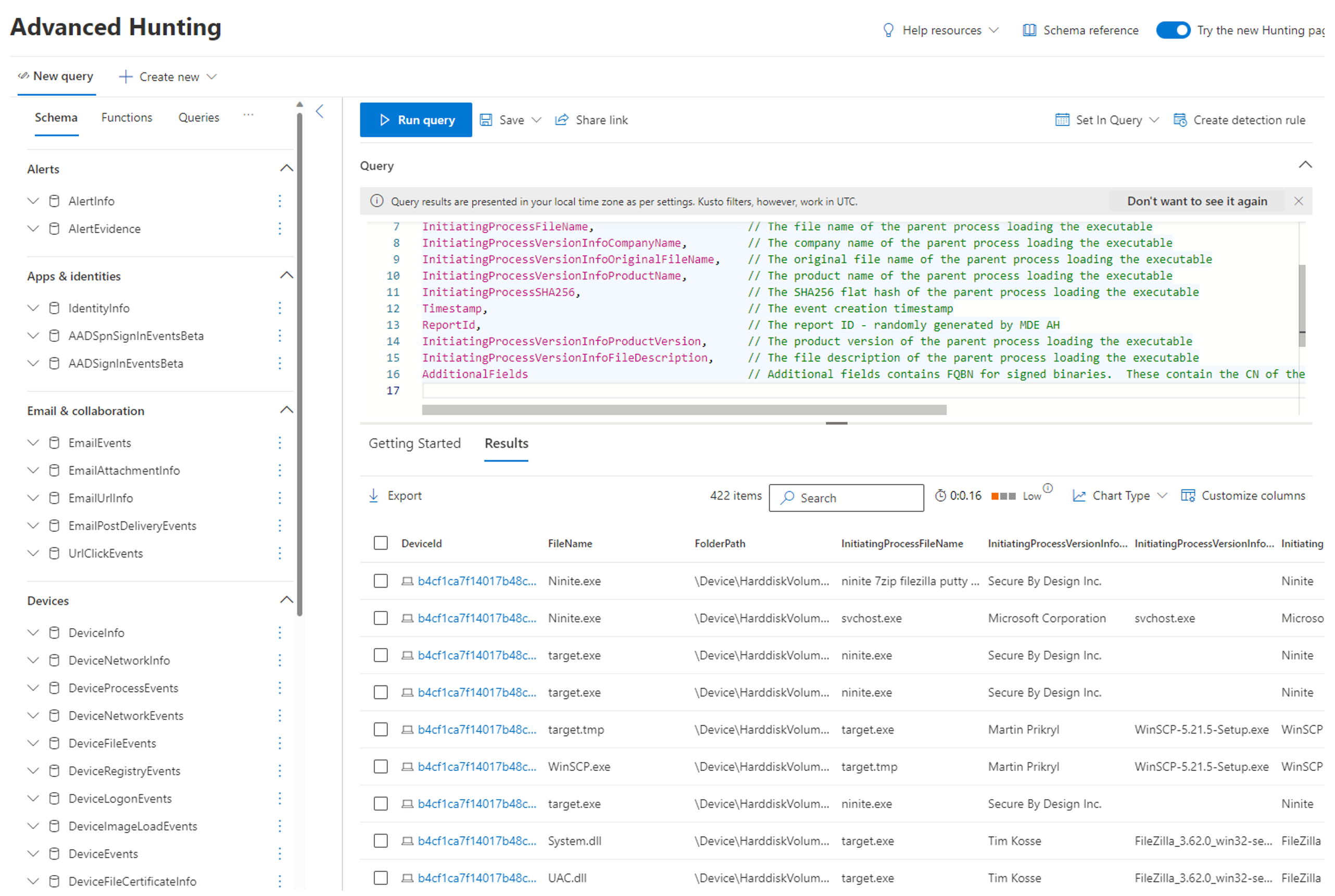 Screenshot dell'output di Ricerca avanzata.