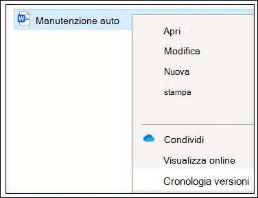 Cronologia versioni a cui si accede in Explorer.