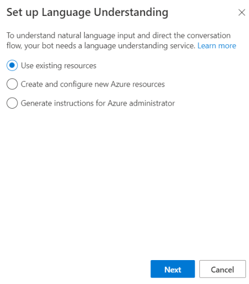 Setup Language Understanding window options