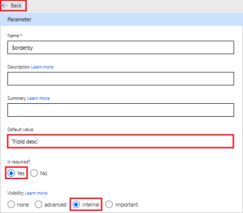 Modifica del parametro orderby