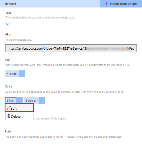 Modificare il parametro filter