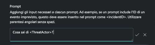 Screenshot degli input dei prompt