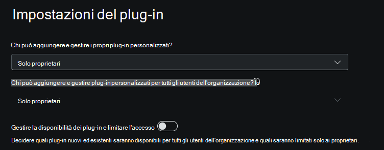 Screenshot delle opzioni di controllo del plug-in.