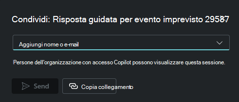 Screenshot che mostra le opzioni di collegamento alla condivisione della sessione per copiare o inviare un collegamento tramite posta elettronica.