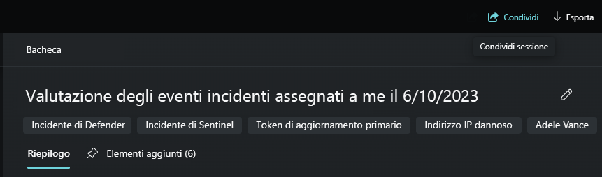 Screenshot che mostra la bacheca e il nome della sessione modificata.