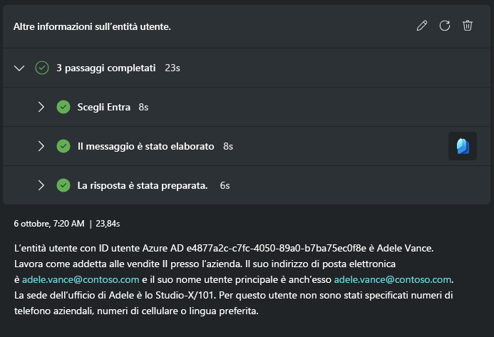 Screenshot di informazioni dettagliate sull'utente.