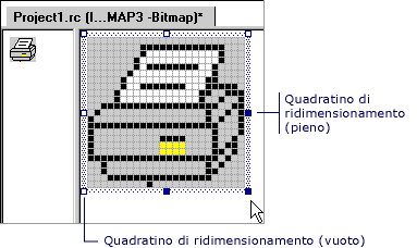 Quadratini di ridimensionamento in una bitmap.