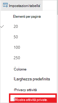 Screenshot che mostra l'icona delle impostazioni del log attività.