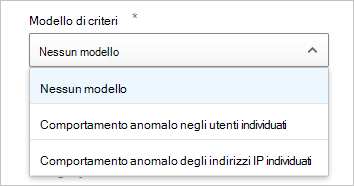 Screenshot che mostra come selezionare un modello da usare come base per il nuovo criterio.