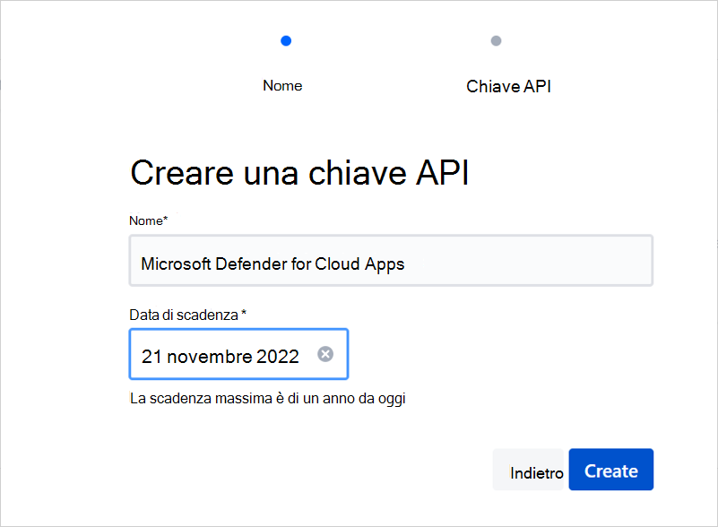 Creare la chiave API.