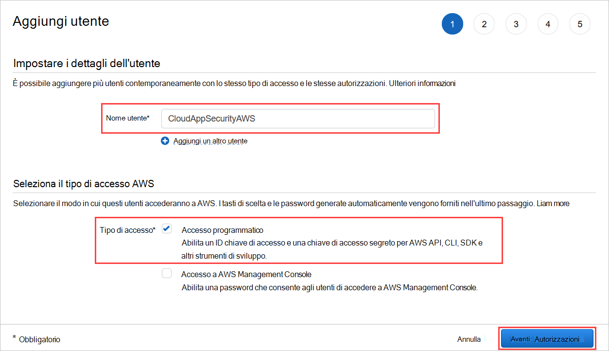 Creare un utente in AWS.