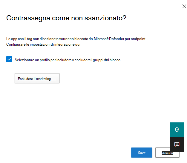 Scegliere un profilo con cui annullare l'approvazione di un'app.