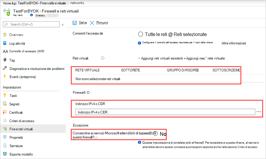 Screenshot che mostra la configurazione del firewall.