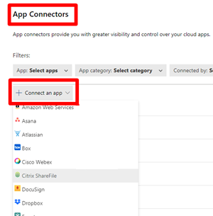 connettere i connettori di app Citrix ShareFile.