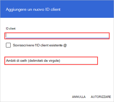 Google Workspace autorizza il nuovo ID client.