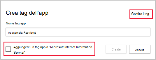 creare tag di app personalizzati dall'app.