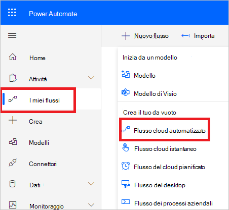 Power Automate crea un nuovo flusso.