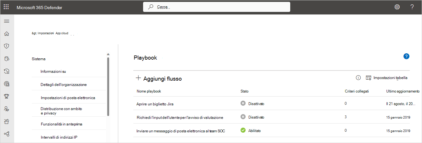 visualizzare i playbook in Defender for Cloud Apps.