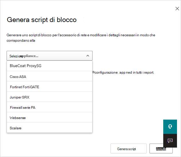 Genera il popup di script in blocchi.