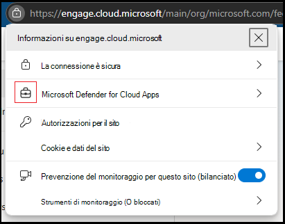 Screenshot di Microsoft Edge nell'indicazione del browser.