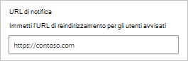 Screenshot che mostra come configurare l'URL di notifica.