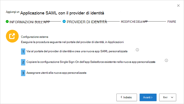 Aggiungere un'app SAML con il provider di identità.