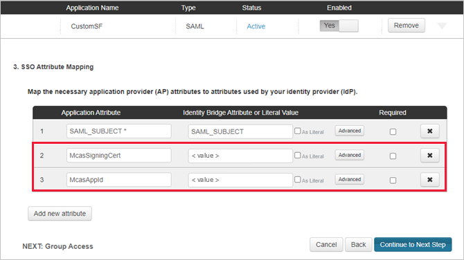 Aggiungere Defender for Cloud Apps attributi all'app Salesforce personalizzata.