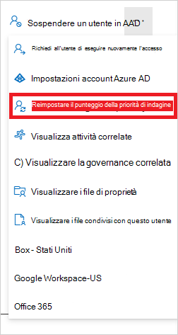 Screenshot del collegamento Reimposta punteggio di priorità dell'indagine.