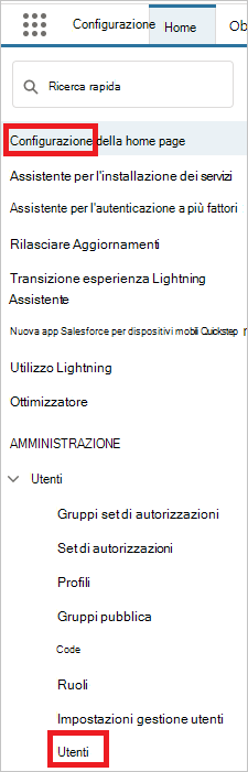 Utenti del menu Salesforce.