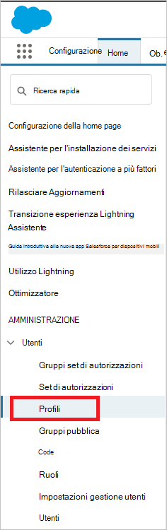 Salesforce gestisce i profili utente.