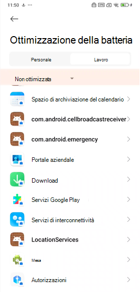 Immagine della schermata Ottimizzazione batteria