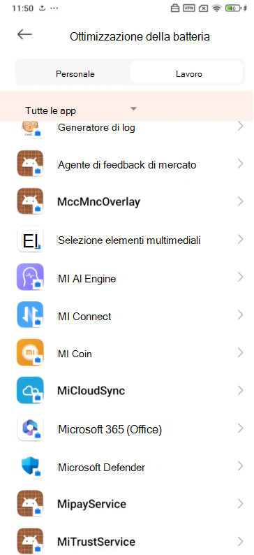 Immagine di tutte le app, incluse le Microsoft Defender