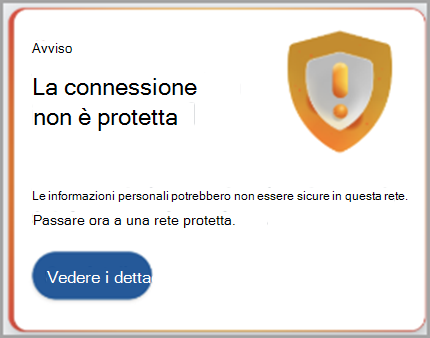 Screenshot della raccomandazione per la connessione a una rete sicura.