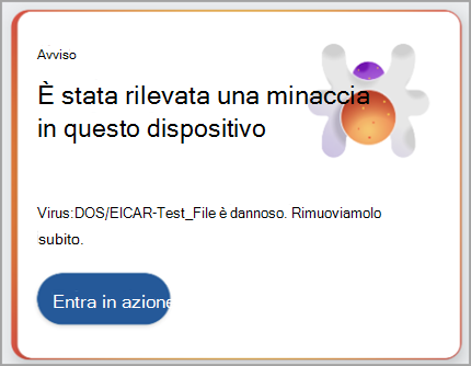 Screenshot che mostra un consiglio per intervenire su una minaccia rilevata.