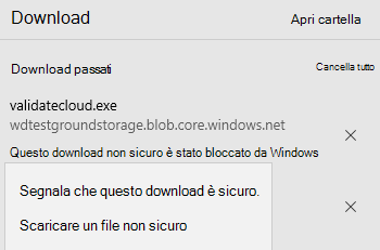 Elenchi il download come non sicuro, ma offre un'opzione per procedere con il download