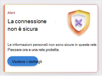 Screenshot di una scheda che indica una connessione di rete non sicura.