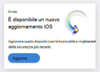 Screenshot di una scheda che informa l'utente che è disponibile un aggiornamento iOS.